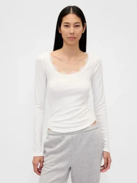 Mini Rib Lace-Trim Pj Top
