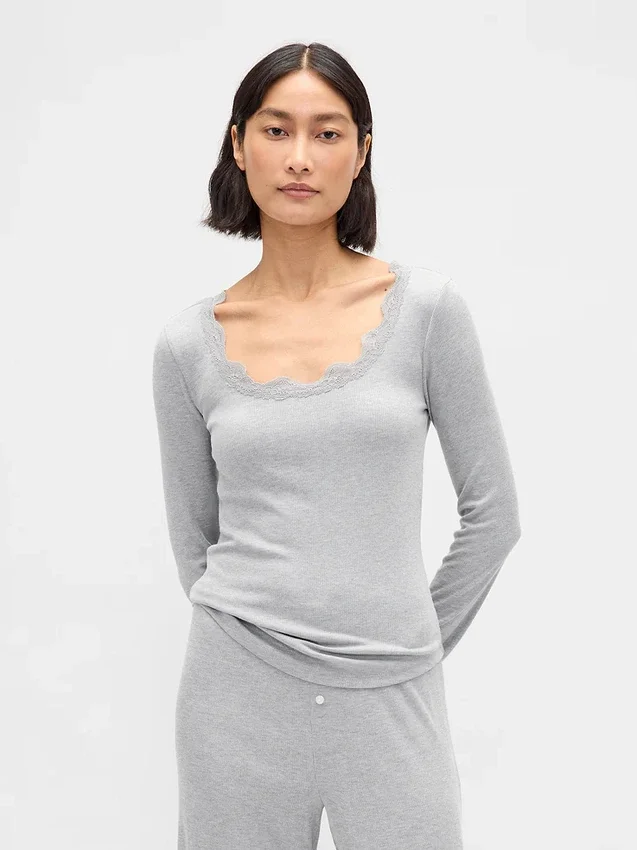 Mini Rib Lace-Trim Pj Top