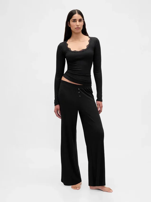 Mini Rib Lace-Trim Pj Top