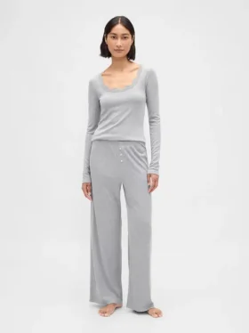 Mini Rib Lace-Trim Pj Top