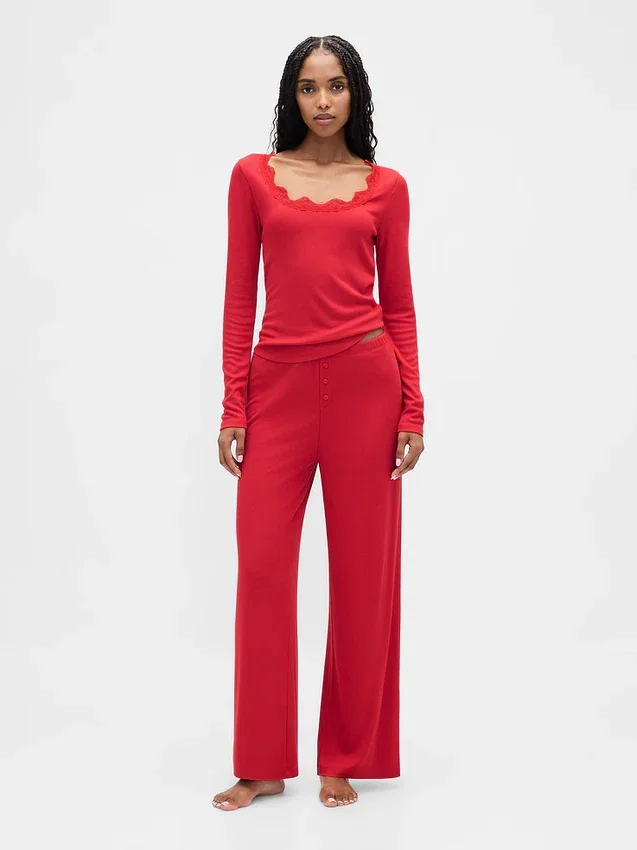 Mini Rib Lace-Trim Pj Top