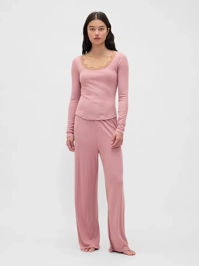 Mini Rib Lace-Trim Pj Top