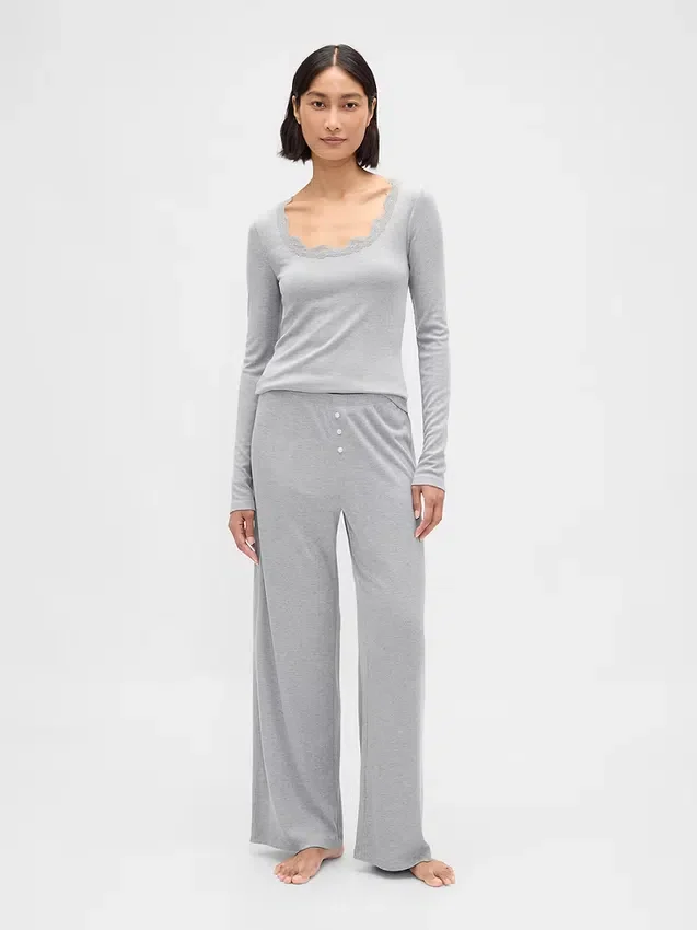 Mini Rib Lace-Trim Pj Top