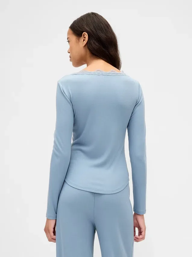 Mini Rib Lace-Trim Pj Top