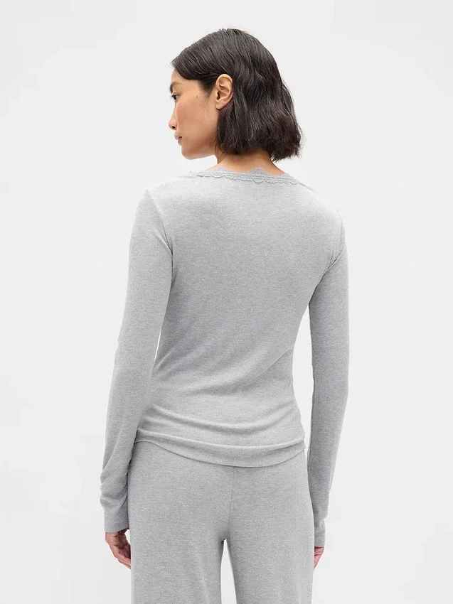 Mini Rib Lace-Trim Pj Top