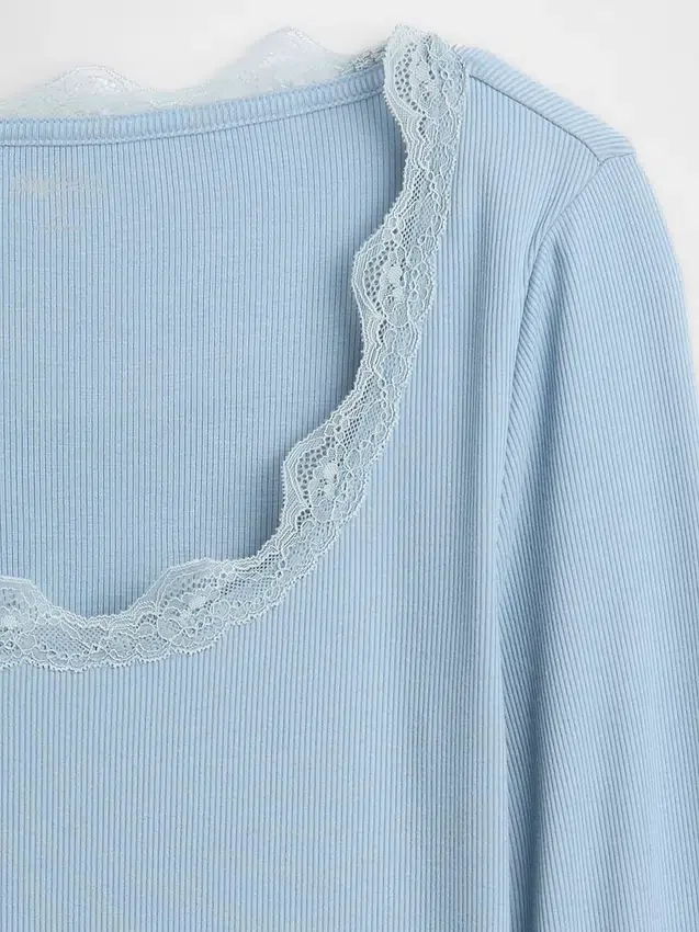 Mini Rib Lace-Trim Pj Top