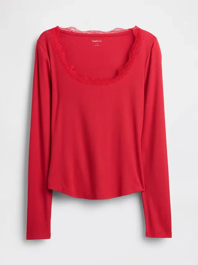 Mini Rib Lace-Trim Pj Top