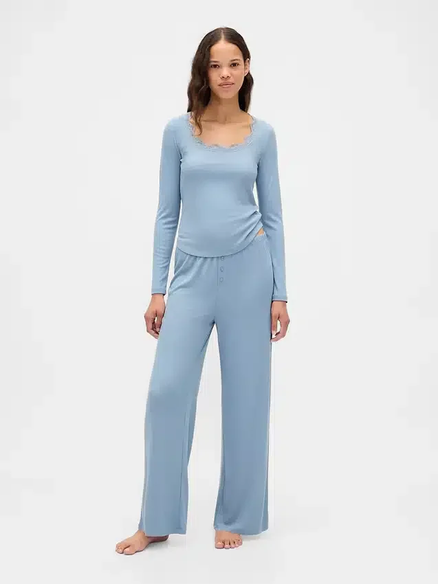 Mini Rib Lace-Trim Pj Top