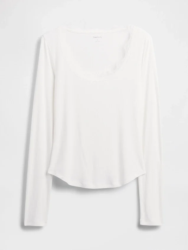 Mini Rib Lace-Trim Pj Top