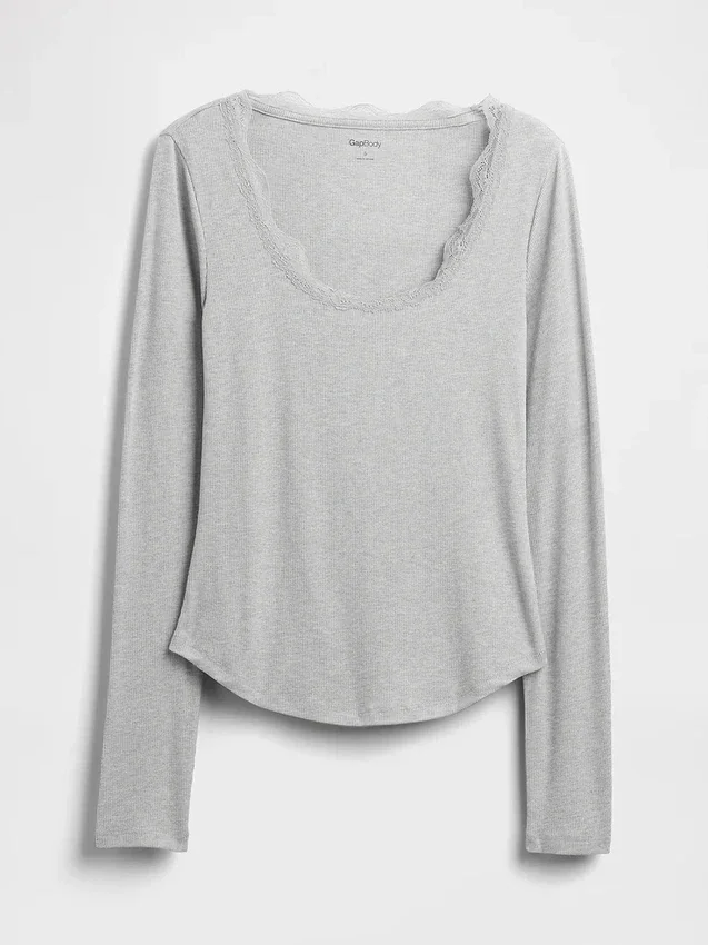 Mini Rib Lace-Trim Pj Top