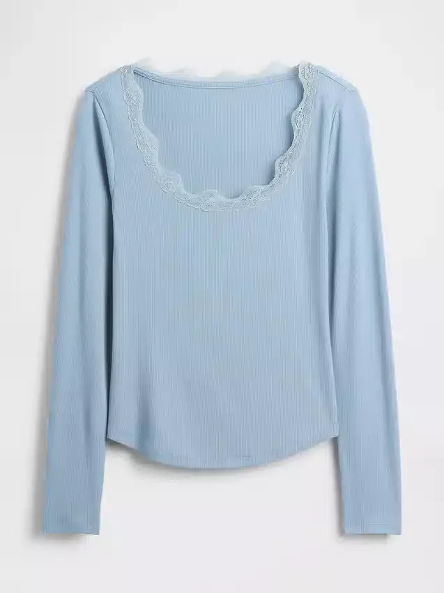 Mini Rib Lace-Trim Pj Top