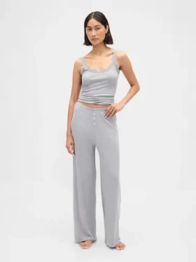 Mini Rib Wide-Leg Pj Pants
