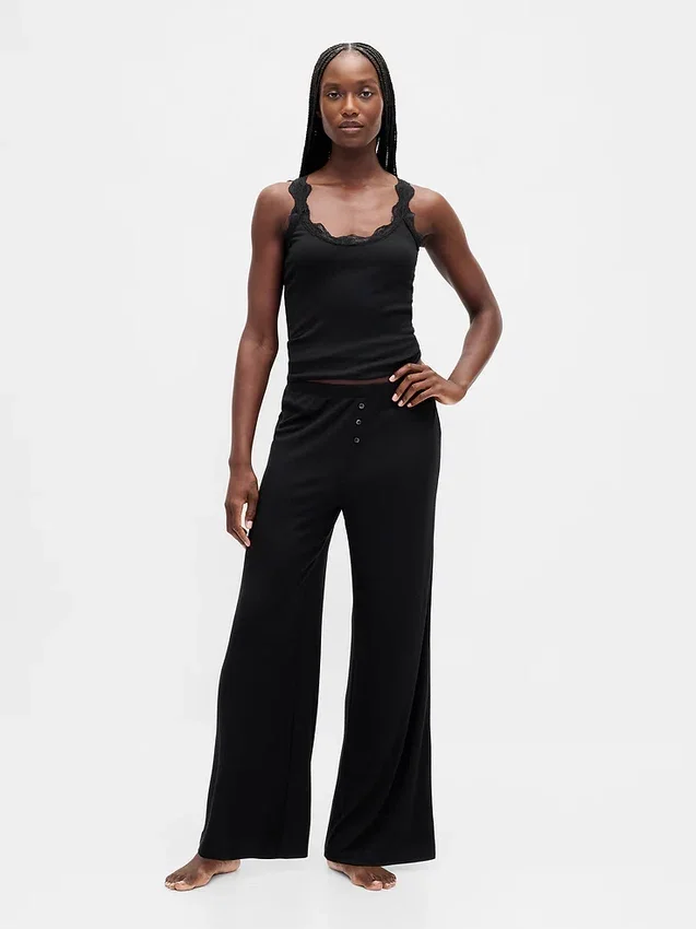 Mini Rib Wide-Leg Pj Pants