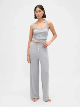 Mini Rib Wide-Leg Pj Pants