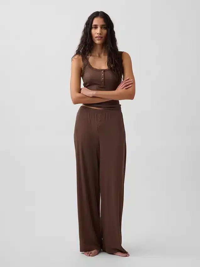 Mini Rib Wide-Leg Pj Pants