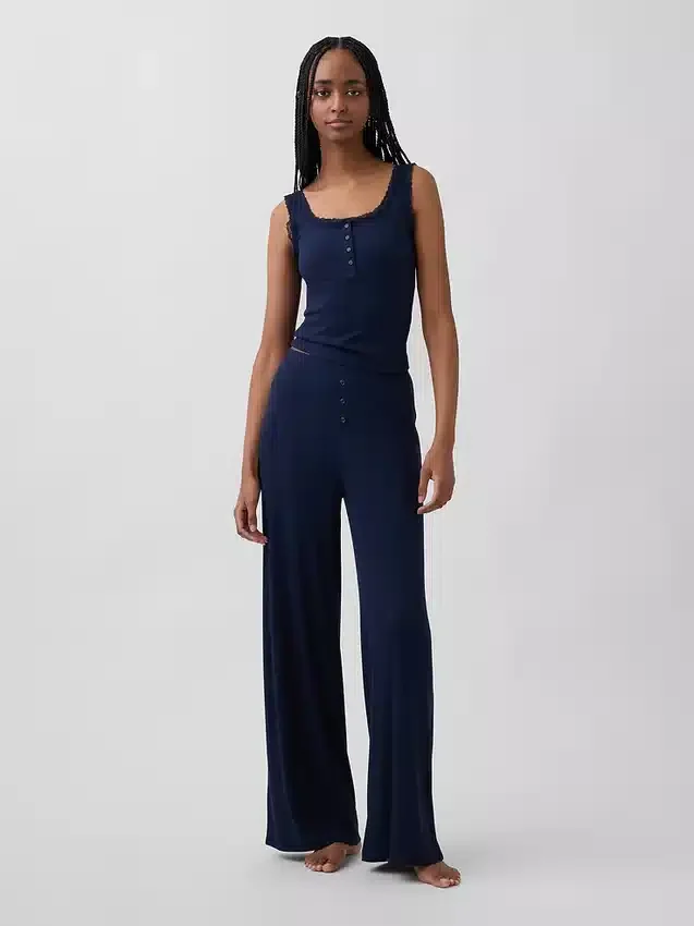 Mini Rib Wide-Leg Pj Pants
