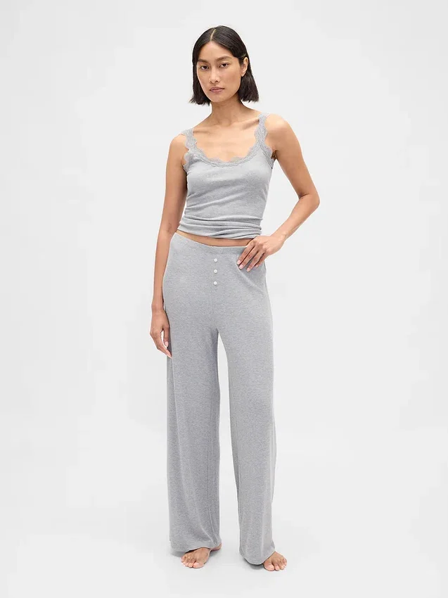Mini Rib Wide-Leg Pj Pants