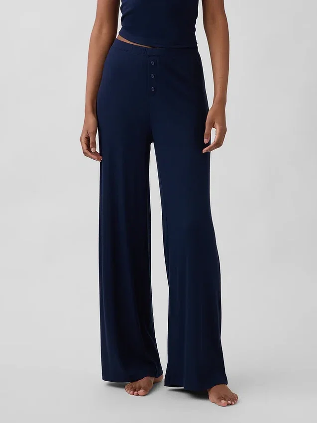 Mini Rib Wide-Leg Pj Pants