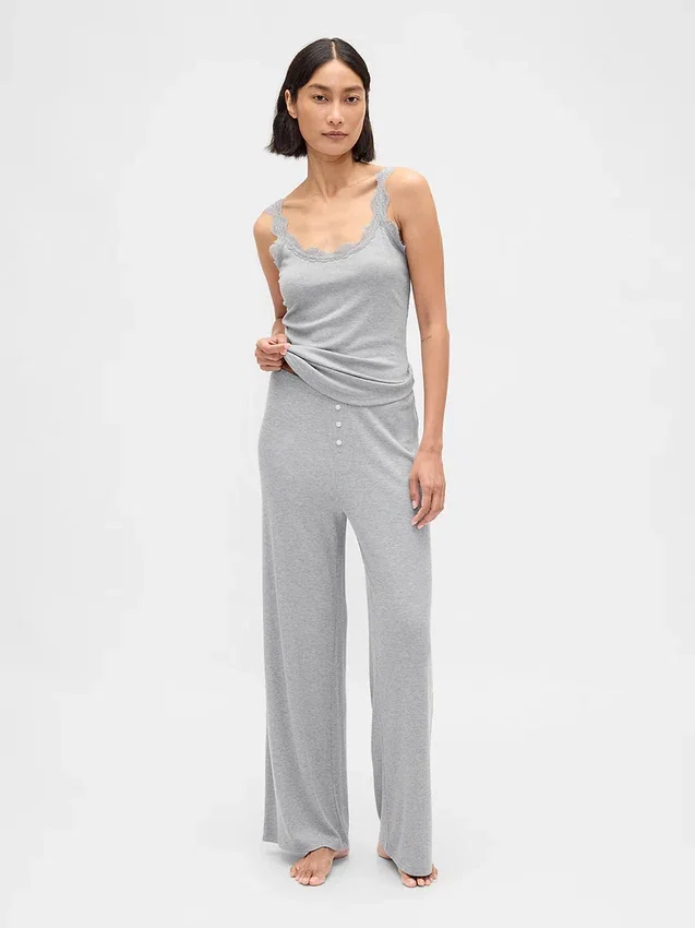 Mini Rib Wide-Leg Pj Pants