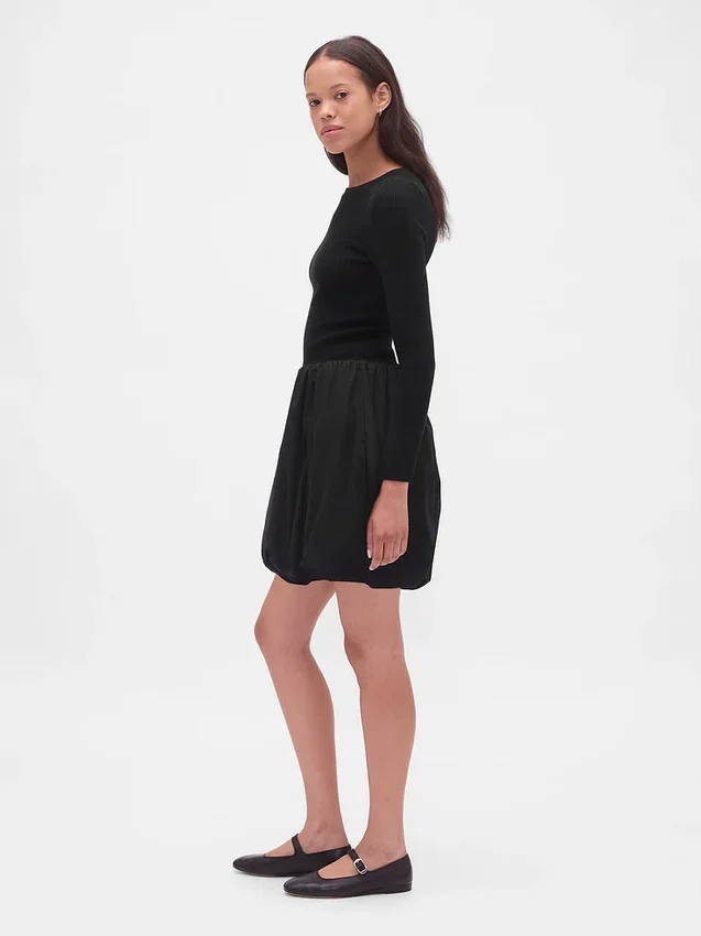 Mixed Media Bubble Mini Dress