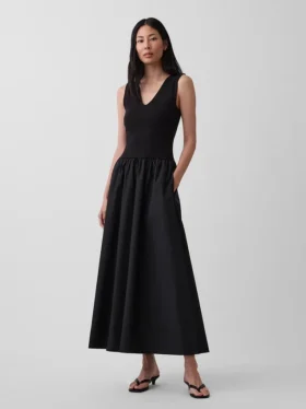 Mixed Media Drop-Waist Maxi Dress
