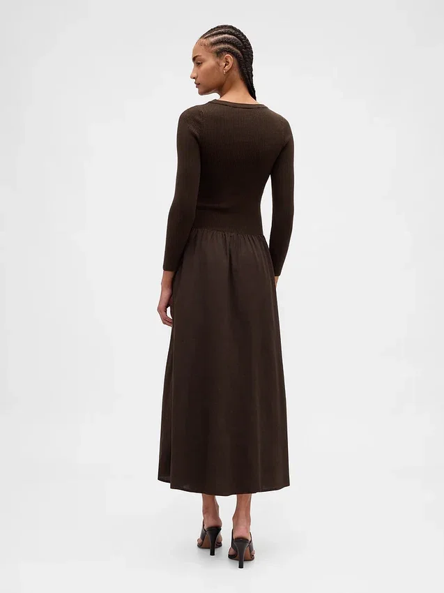 Mixed Media Drop-Waist Maxi Dress