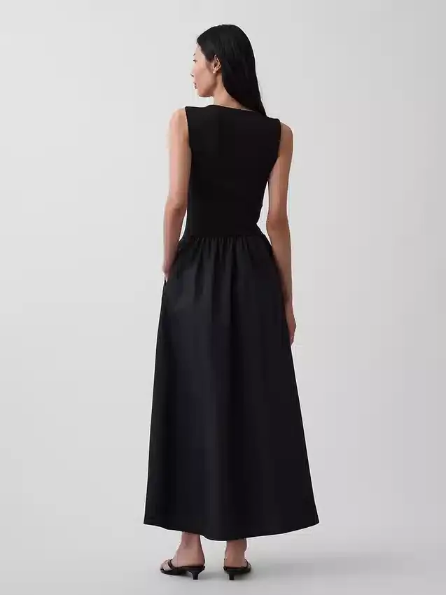 Mixed Media Drop-Waist Maxi Dress