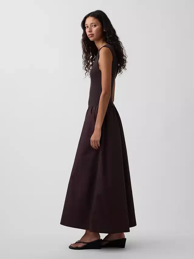 Mixed Media Drop-Waist Maxi Dress