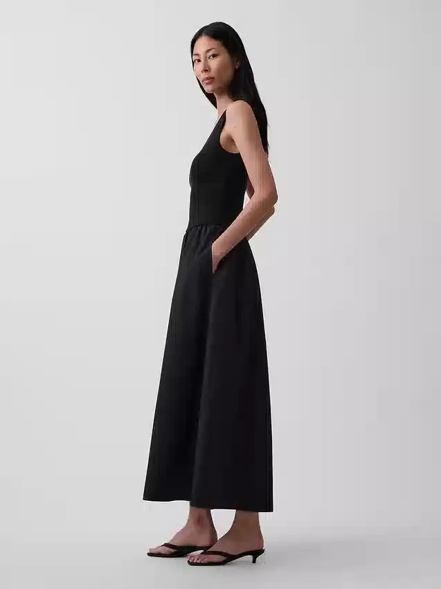 Mixed Media Drop-Waist Maxi Dress