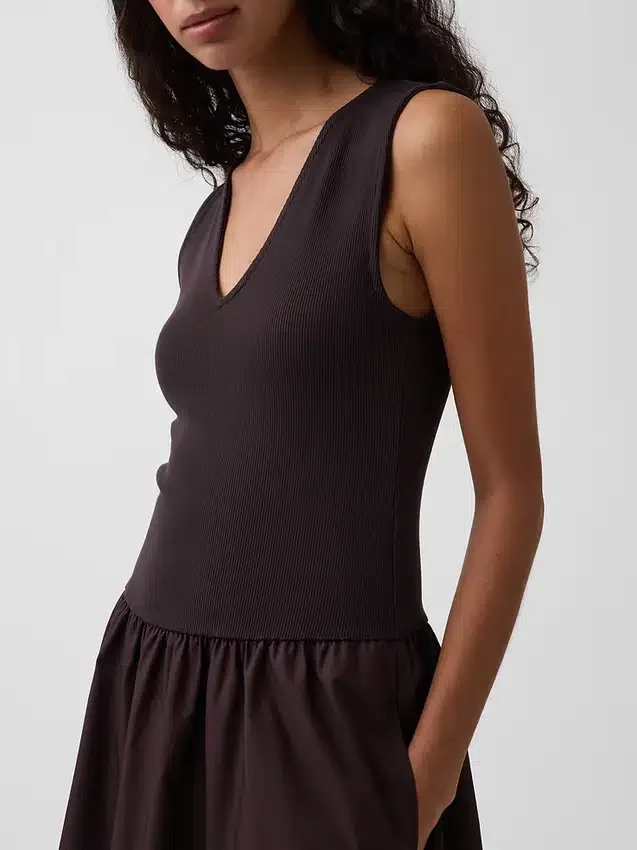 Mixed Media Drop-Waist Maxi Dress