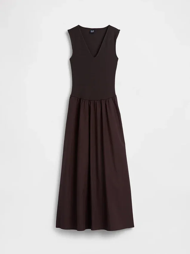 Mixed Media Drop-Waist Maxi Dress
