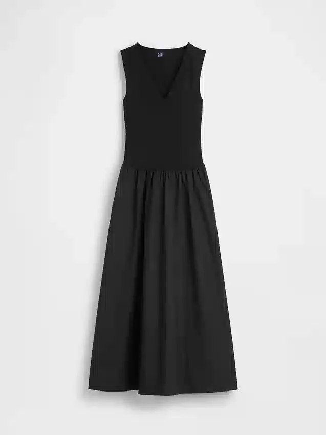Mixed Media Drop-Waist Maxi Dress