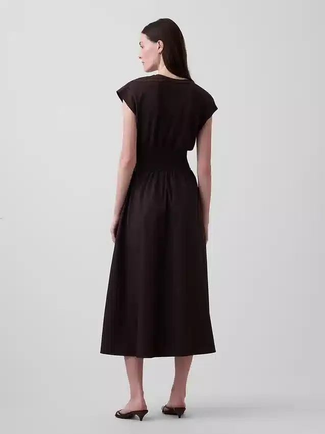 Mixed Media Drop-Waist Midi Dress