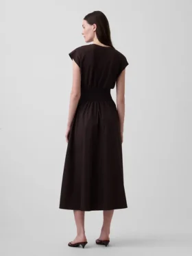 Mixed Media Drop-Waist Midi Dress