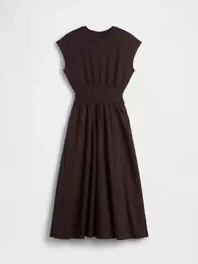 Mixed Media Drop-Waist Midi Dress