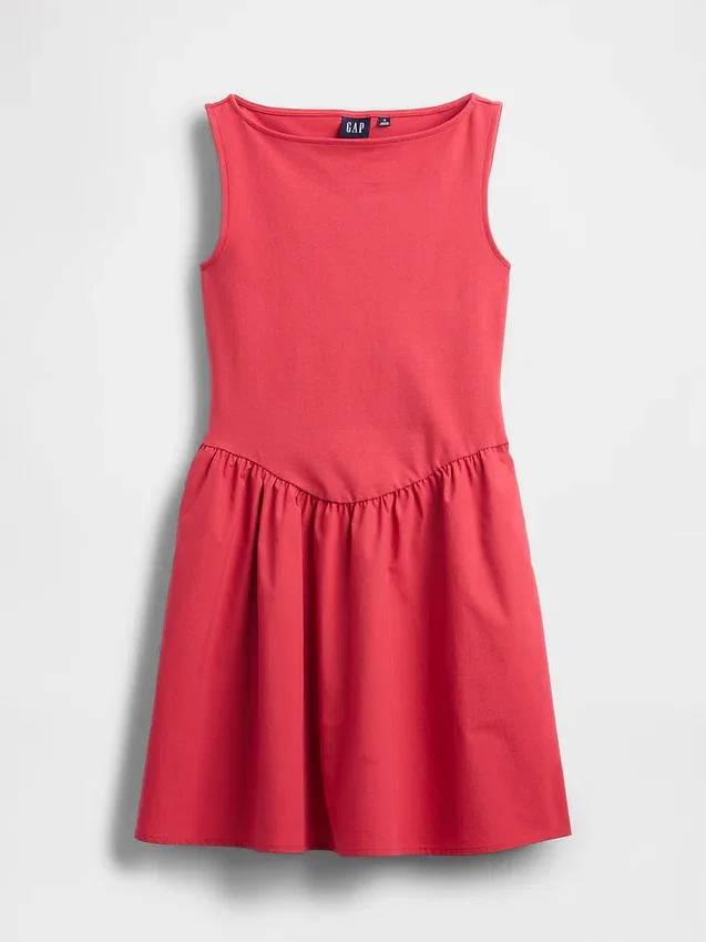 Mixed Media Drop-Waist Mini Dress