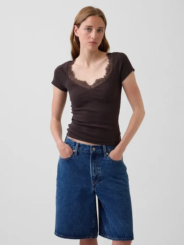 Modern Lace-Trim Crop Top