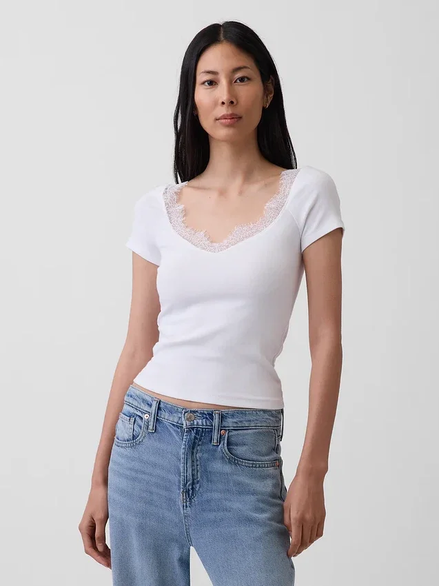 Modern Lace-Trim Crop Top