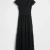 Modern Mixed Media Ruffle Maxi Dress