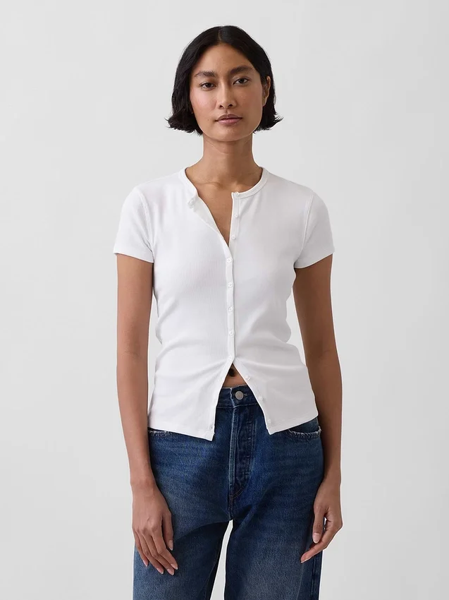 Modern Rib Button-Front Crew T-Shirt