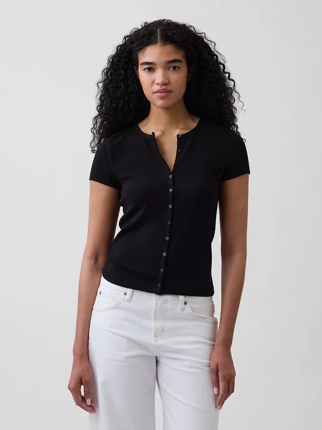 Modern Rib Button-Front Crew T-Shirt