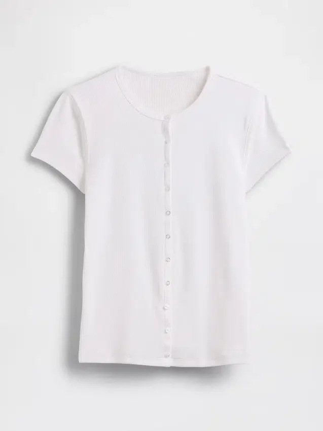 Modern Rib Button-Front Crew T-Shirt