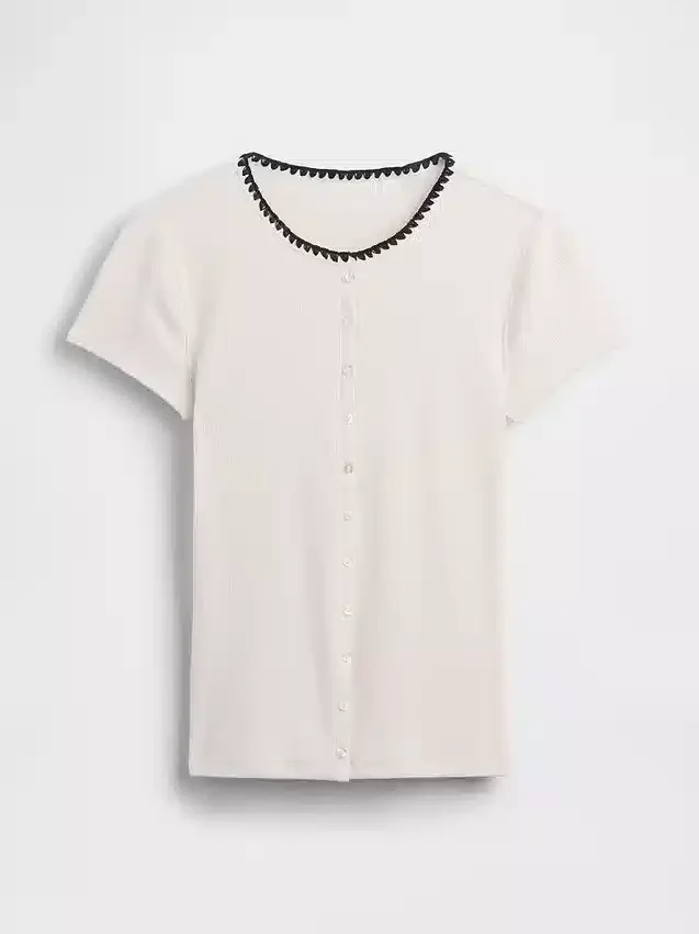 Modern Rib Button-Front Crew T-Shirt