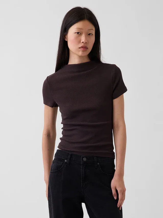 Modern Rib Mockneck Crop T-Shirt
