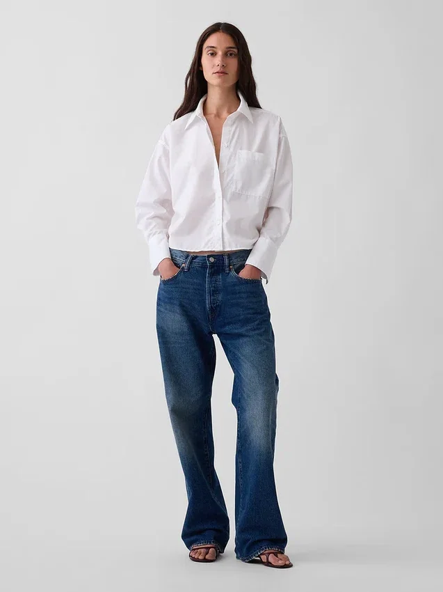 Organic Cotton Poplin Oversized Crop Shirt