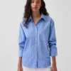 Organic Cotton Poplin Oversized Ruched-Sleeve Shirt