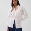 Organic Cotton Poplin Oversized Ruched-Sleeve Shirt
