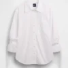 Organic Cotton Poplin Oversized Ruched-Sleeve Shirt