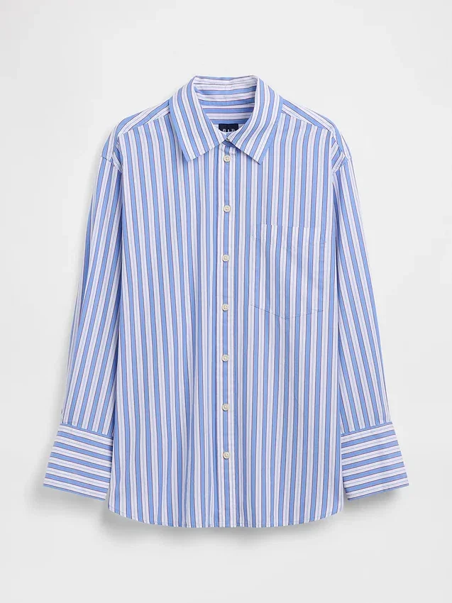 Organic Cotton Poplin Stripe Big Shirt