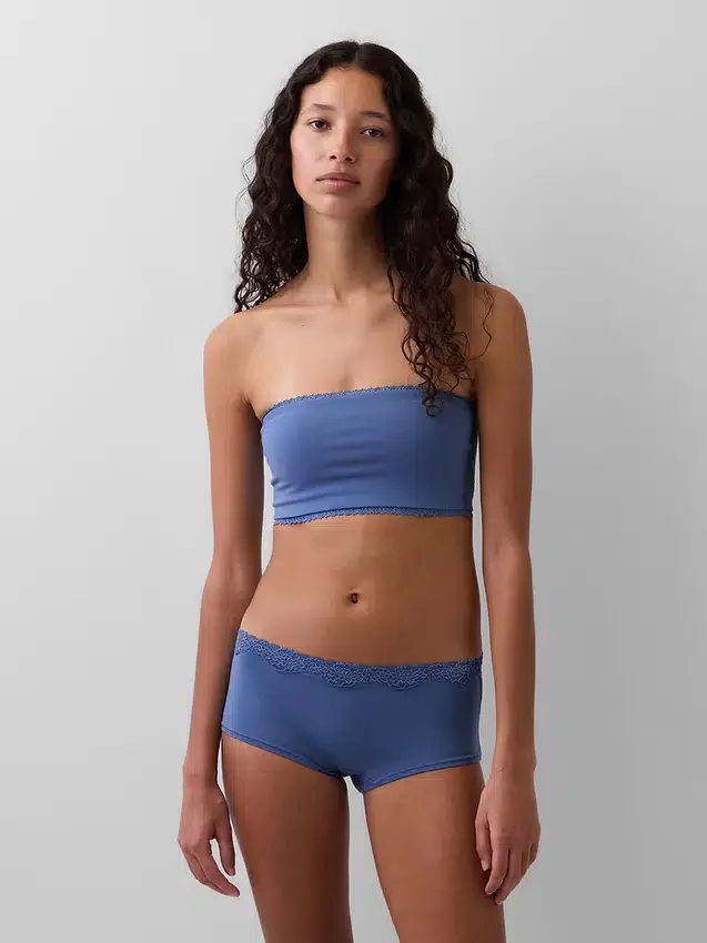 Organic Stretch Cotton Lace-Trim Bandeau Bralette